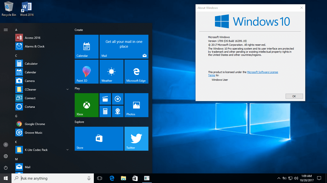 windows 10 pro version 1709 activation key